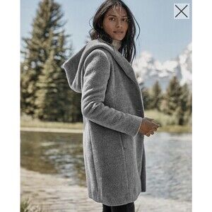 Cole Haan Women’s Alpaca-Blend Hooded Coat Size 6 Gray Button Up Wool Long